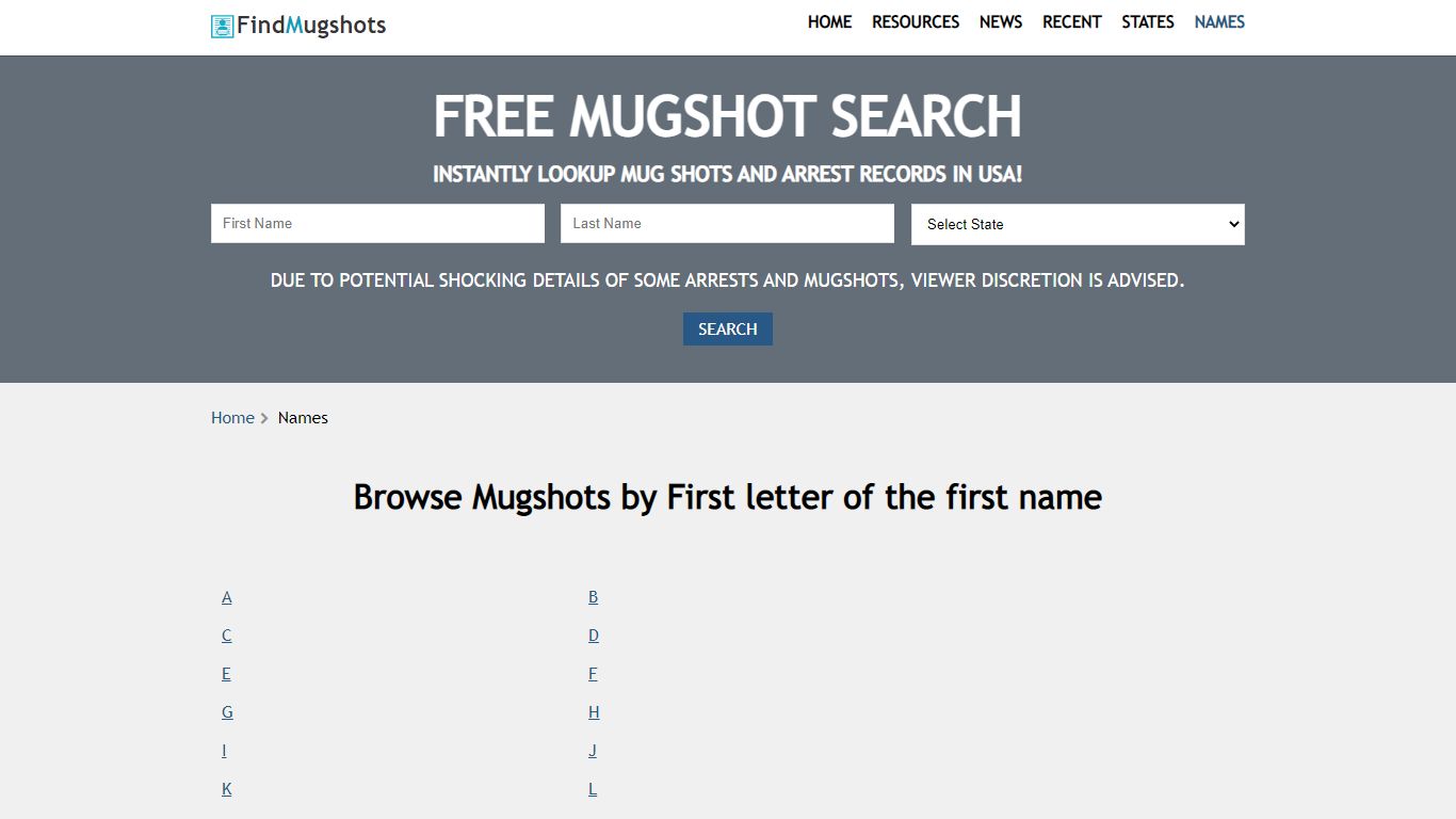 Find Mugshots A - Z